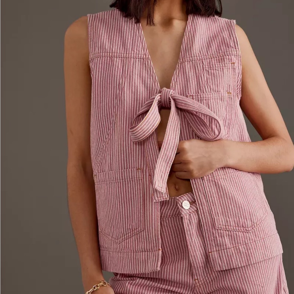 Damson Madder - Dilly Gilet - Pink Stripe - SZ UK 16 / US 12